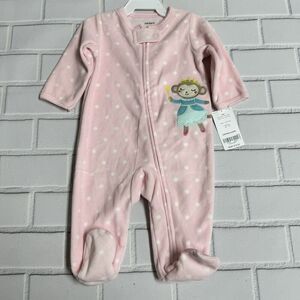 Carter’s Zip-Up Footed Pink Polka Dot Fleece Sleeper Baby Girls Size 3 Months